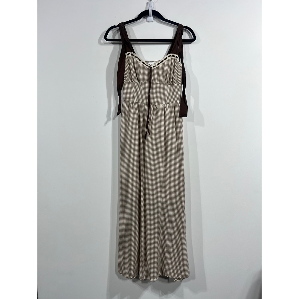 Blu Pepper Babydoll Milkmaid Gingham Maxi Dress Cottagecore Smocked Women Medium